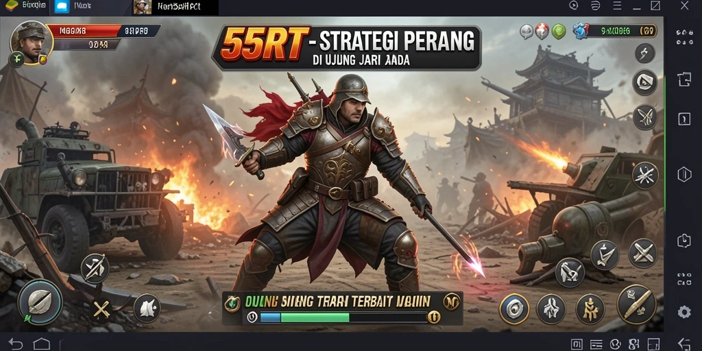 Tampilan gameplay epik dari 55RT dengan pertempuran strategis.