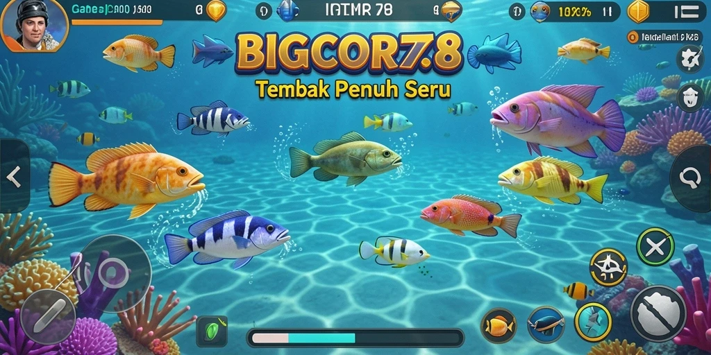 Tampilan gameplay seru dalam BIGCOR78 saat menangkap ikan.