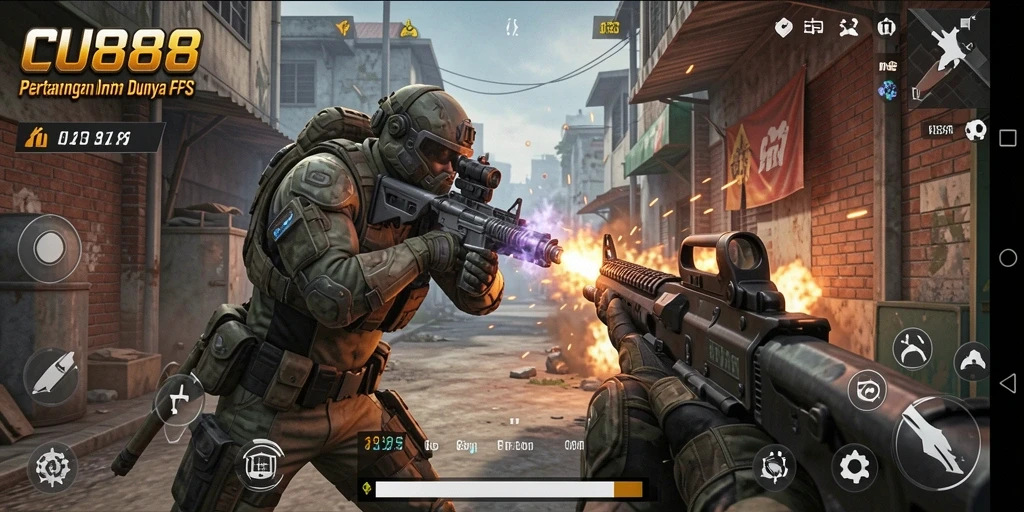 Gameplay menembak yang intens dan mendebarkan dalam CU888.