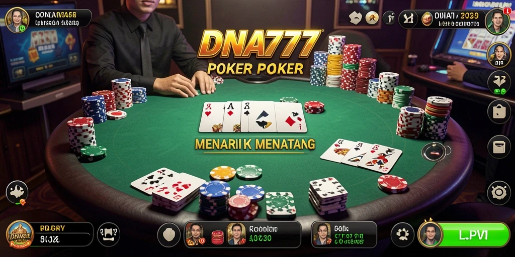 Screenshot gameplay DNA777 menampilkan suasana poker yang seru dan menegangkan.