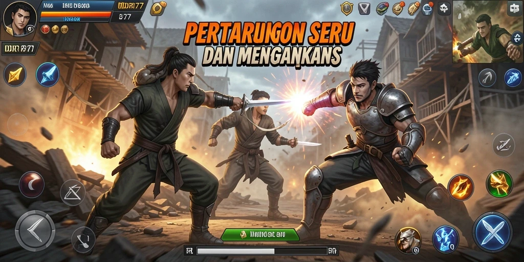 Tampilan gameplay IDR77 menampilkan aksi pertarungan seru dengan karakter yang beragam.