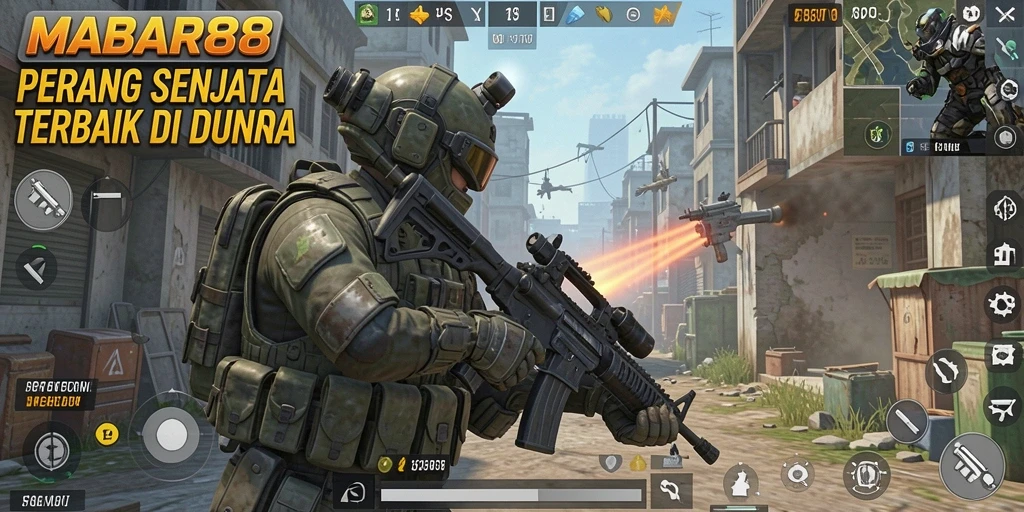 Screenshot menunjukkan aksi seru gameplay MABAR88 di medan perang.