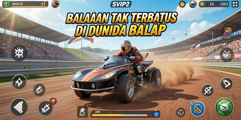 Screenshot gameplay SVIP2 menampilkan aksi balap seru di lintasan.