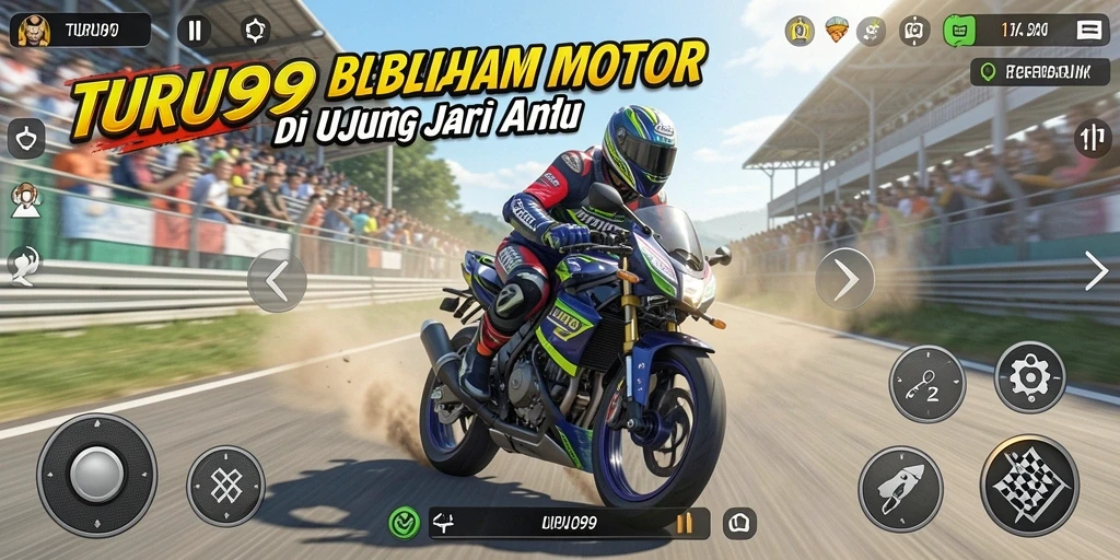 Screenshot gameplay TURU99 menampilkan aksi balapan motor yang mendebarkan.